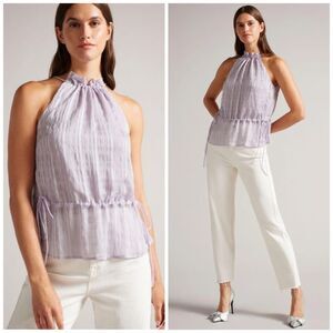 NEW Ted Baker Cliara Crinkle Texture Halterneck Top in Purple